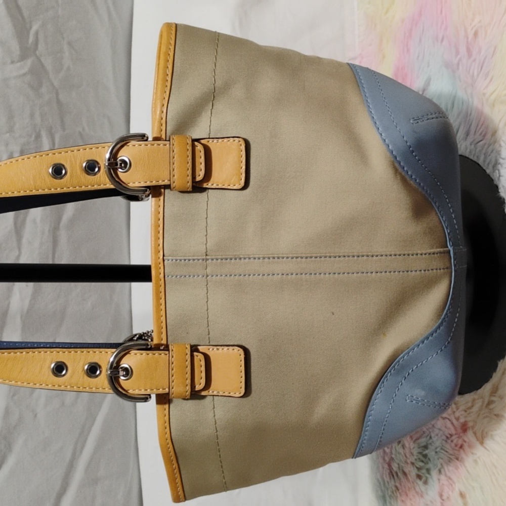 Coach Y2K Blue/Tan Denim & Leather Mini Shoulder Bag W Dust Bag - Picture 6 of 14